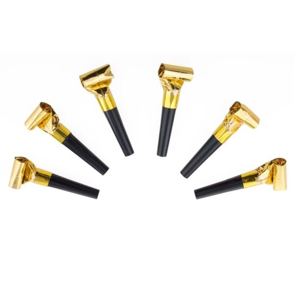 12x Feest roltoeters zwart/goud