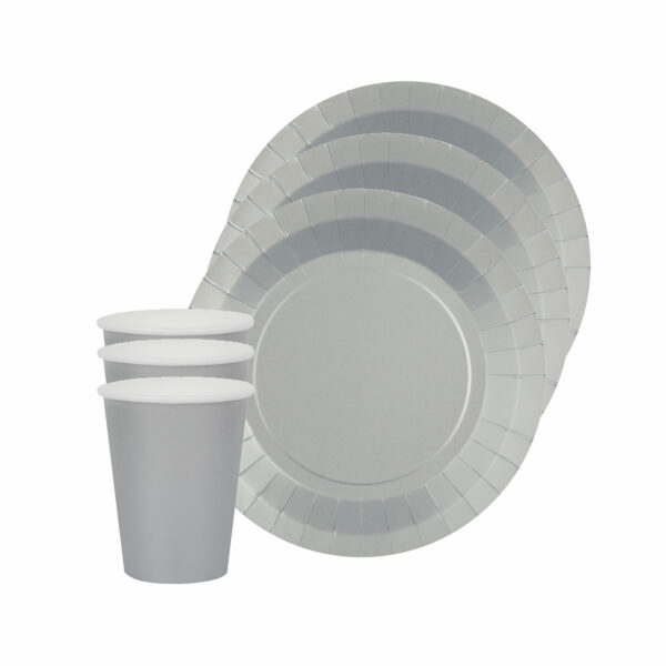 Santex 20x taart/gebak bordjes en bekertjes - zilver -