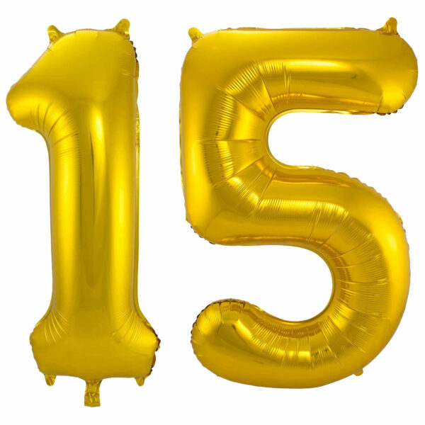 Leeftijd feestartikelen/versiering grote folie ballonnen 15 jaar goud 86 cm -