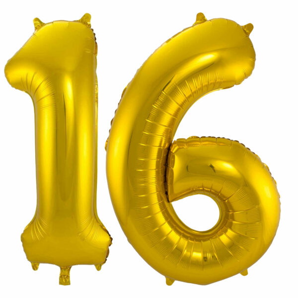 Leeftijd feestartikelen/versiering grote folie ballonnen 16 jaar goud 86 cm -
