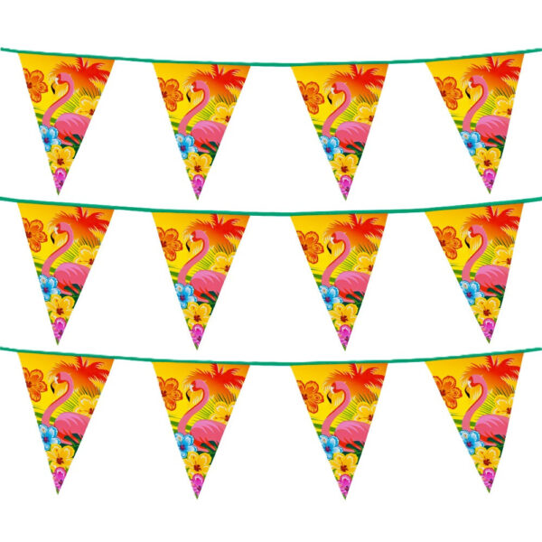 Funny Fashion Vlaggenlijn/vlaggetjes slinger - 3x - Hawaii Tropisch Flamingo - 600 cm - plastic