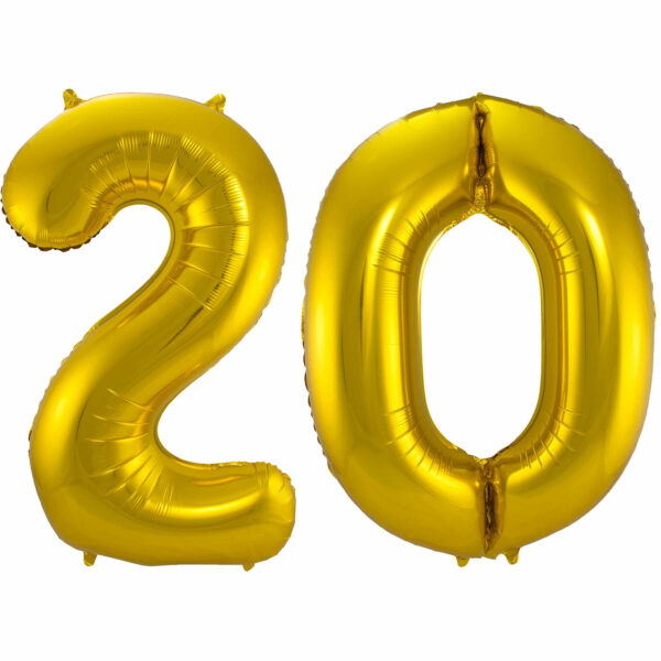 Leeftijd feestartikelen/versiering grote folie ballonnen 20 jaar goud 86 cm -