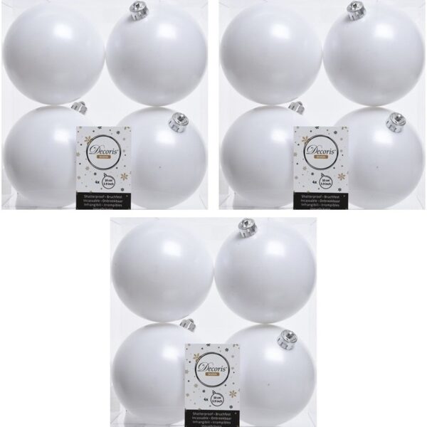 12x Winter witte kerstballen 10 cm matte kunststof/plastic kerstversiering