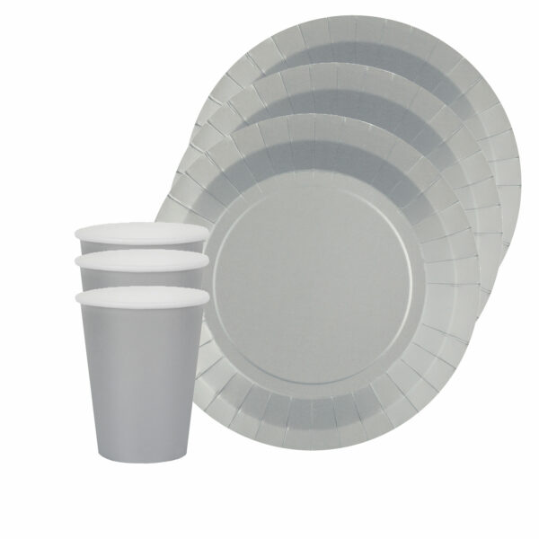 Santex 20x bordjes en bekertjes - zilver