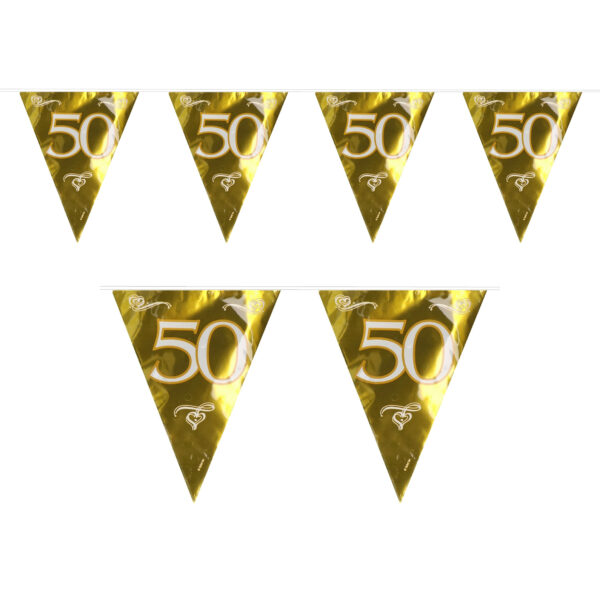 Jubileum thema vlaggenlijn 50 jaar - 3x - goud - kunststof - Feest versieringen - 600 cm