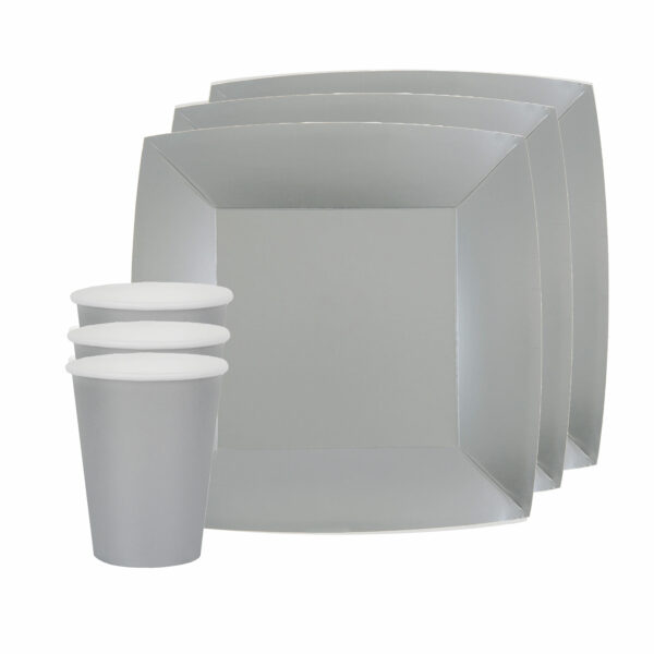 Santex 10x taart/gebak bordjes en bekertjes - zilver