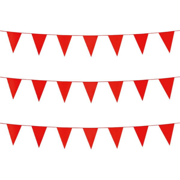 Party Vlaggenlijn puntvlaggetjes - 3x - kunststof - rood - 10 mtr - slinger -