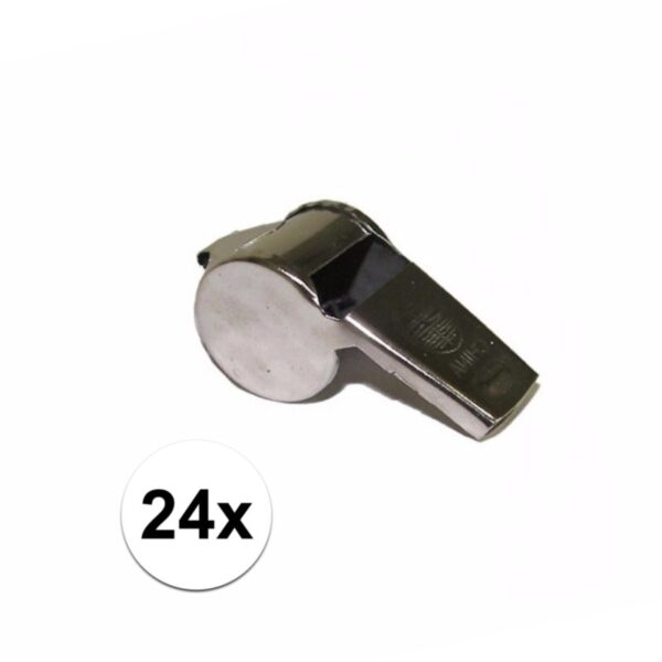 Scheidsrechter fluitje - 24x - metaal - zilverkleurig