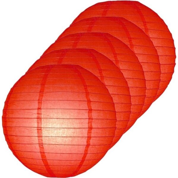5x Rode lampionnen rond 25 cm