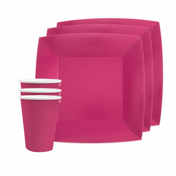 Santex 10x taart/gebak bordjes en bekertjes - fuchsia roze