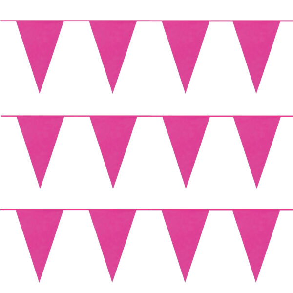 Party Vlaggenlijn puntvlaggetjes - 3x - kunststof - fuchsia - 10 meter - Slinger - versiering