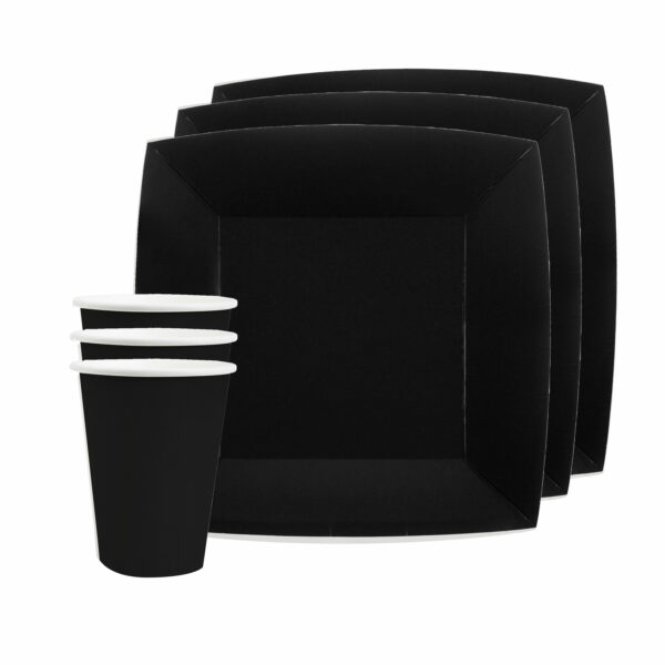 Santex 20x taart/gebak bordjes en bekertjes - zwart -