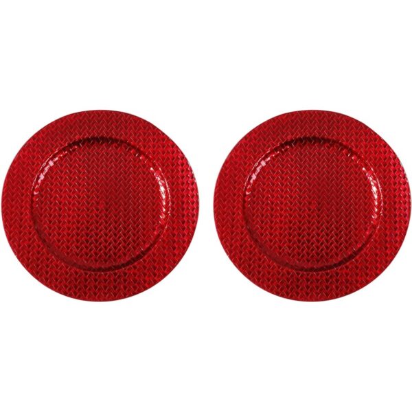 2x Kaarsplateaus rood vlechtpatroon 33 cm rond