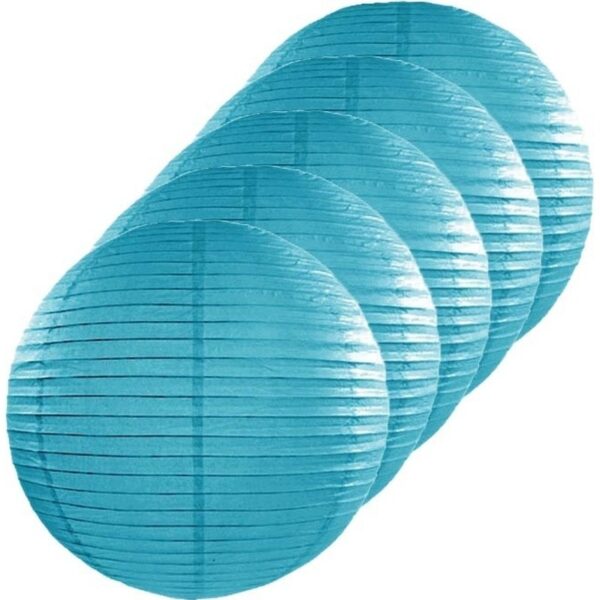5x Turquoise blauwe lampionnen rond 25 cm