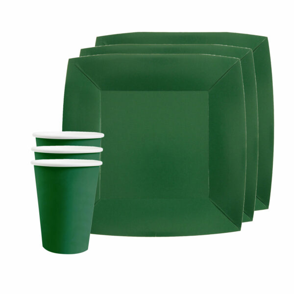 Santex 20x taart/gebak bordjes en bekertjes - donkergroen