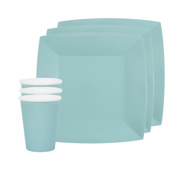 Santex 20x taart/gebak bordjes en bekertjes - lichtblauw -