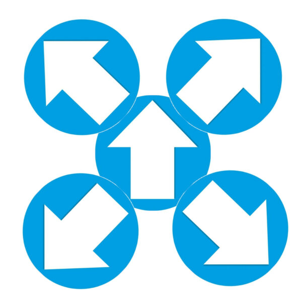 Accent pijl sticker - 5x - Rond Dia 15 cm - blauw met witte pijl