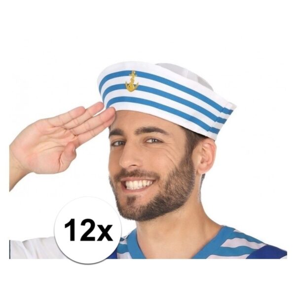 Verkleed hoedje matroos - 12x - volwassenen - lichtblauw - polyester - marine/sailor