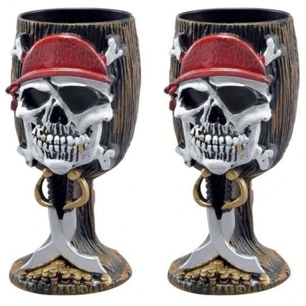 Piraten feest accessoires kelk/drinkbeker - 2x - 17 cm - zwart -