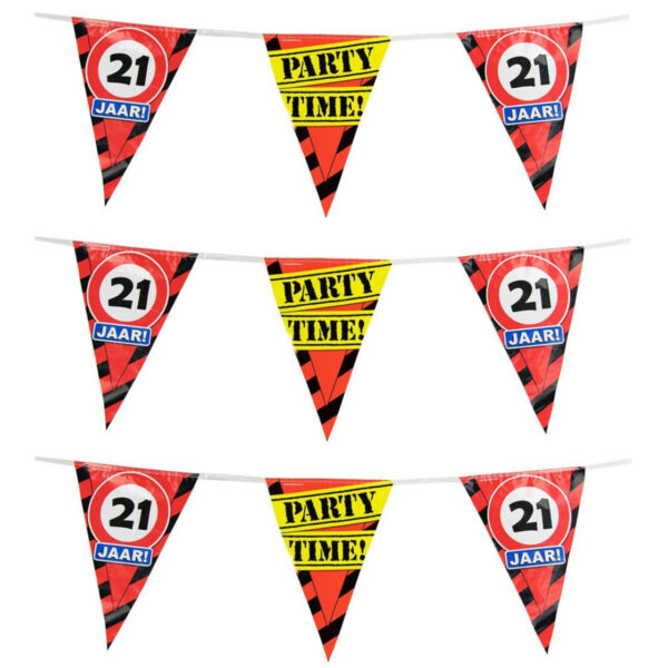 21 jaar verjaardag vlaggenlijn waarschuwingsborden - 3x - 10 meter - kunststof