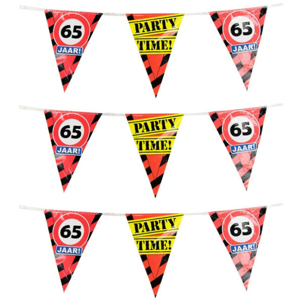 3x Decoratie vlaggenlijn verkeersbord 65 jaar