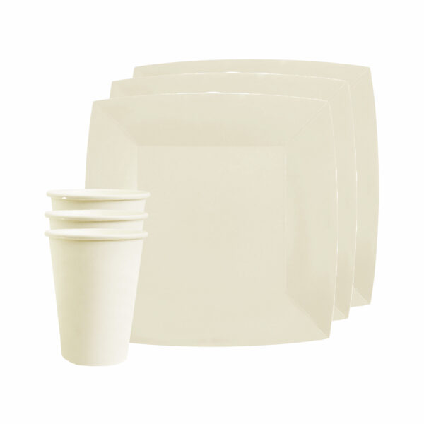 Feest/verjaardag servies set 10x bordjes en bekertjes - wit - karton