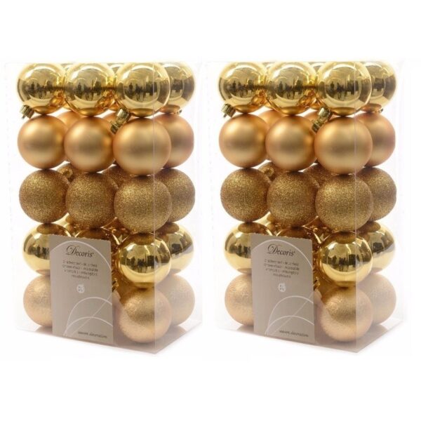 60x Gouden kerstballen 6 cm glanzende/matte/glitter kunststof/plastic kerstversiering