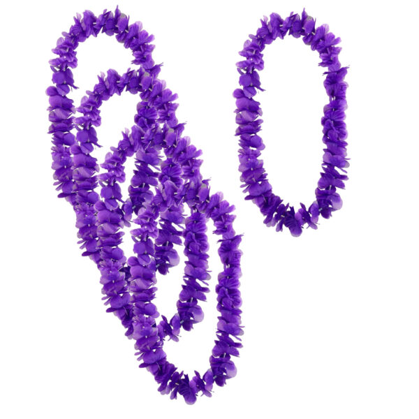 Hawaii krans - 12x - paars - stof - hawaikransen - 1 meter - tropisch - hawaii slinger