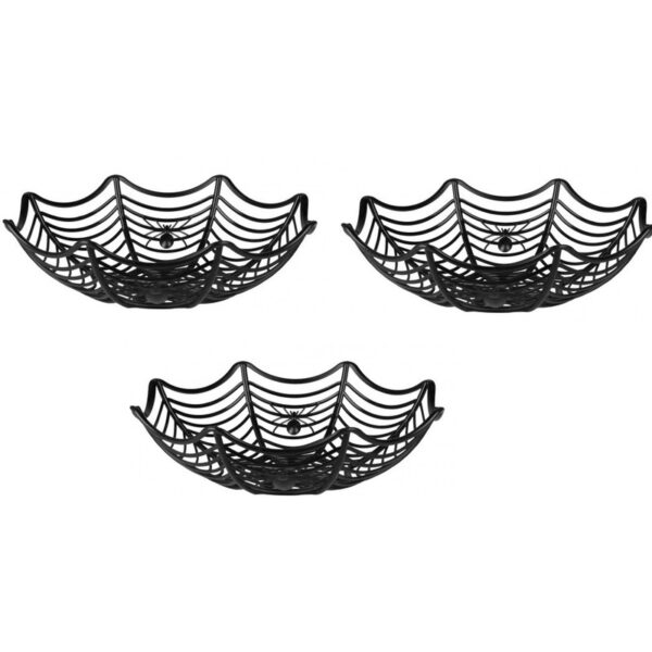 Spinnenweb schaal - 3x - zwart - D27 cm - kunststof - snoepschaal - Halloween decoratie