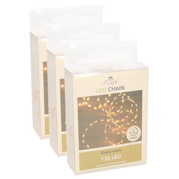 Anna's Collection Draadverlichting - 3x - koper - 132 led - warm wit -