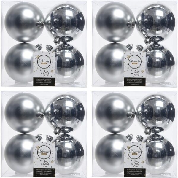 16x Kunststof kerstballen glanzend/mat zilver 10 cm kerstboom versiering/decoratie -