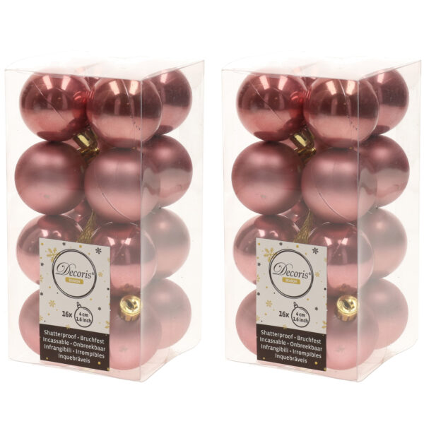 32x Kunststof kerstballen glanzend/mat oud roze 4 cm kerstboom versiering/decoratie -