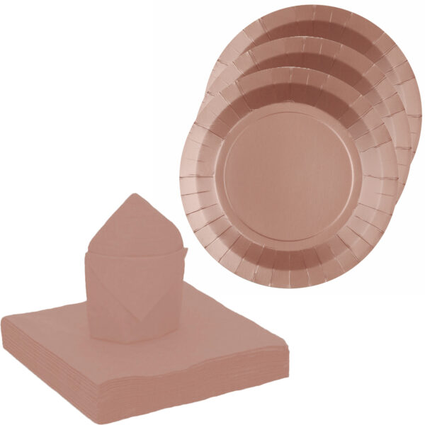 Santex 20x taart/gebak bordjes/25x servetten - rose goud -