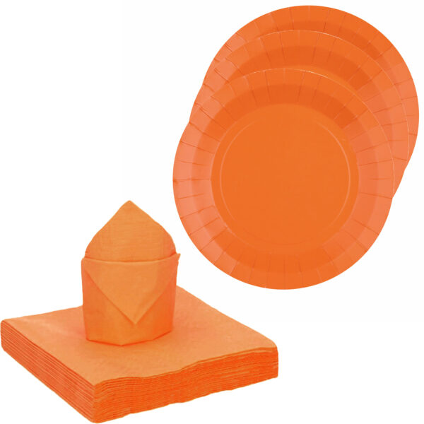 Feest/verjaardag servies set 20x gebaksbordjes/20x servetten - oranje - karton