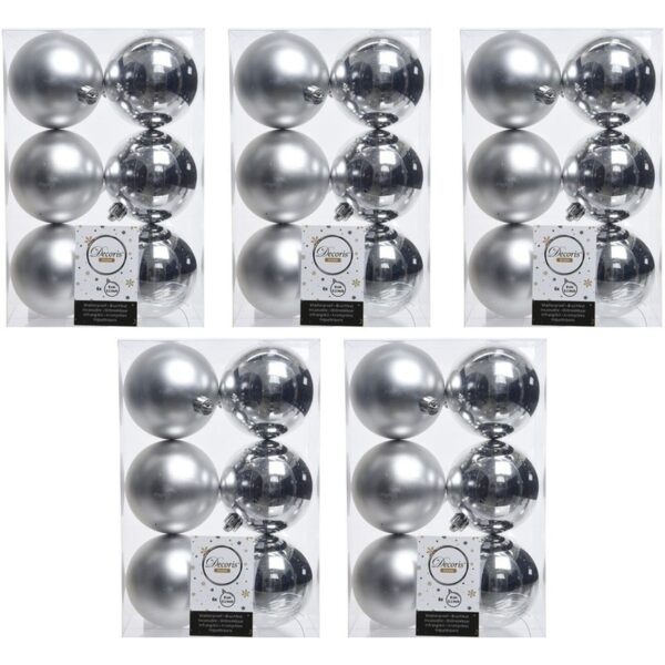 30x Kunststof kerstballen glanzend/mat zilver 8 cm kerstboom versiering/decoratie -