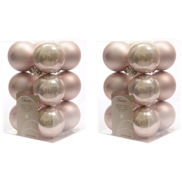 24x Lichtroze kerstballen 6 cm glanzende/matte kunststof/plastic kerstversiering