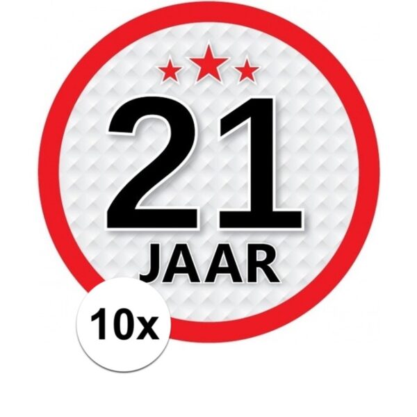21 jaar luxe versiering sticker rond 10 stuks