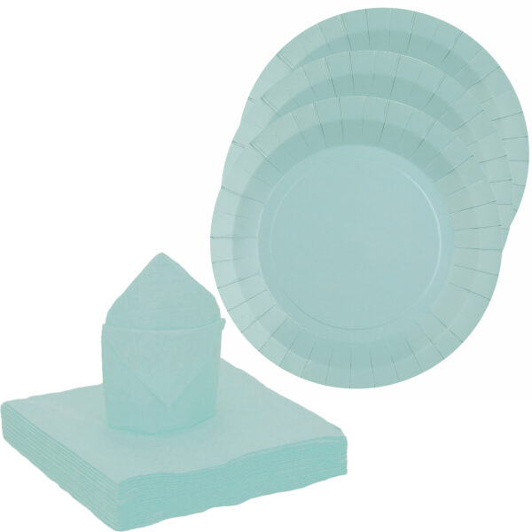 Santex servies set karton - 10x bordjes/25x servetten - lichtblauw -