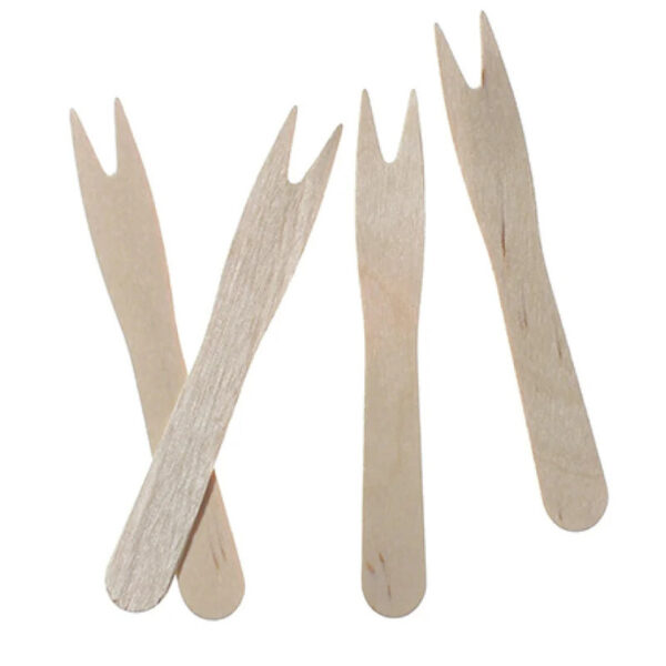 100x Houten snack/friet vorkjes 8.5 cm duurzaam/mileuvriendelijk -