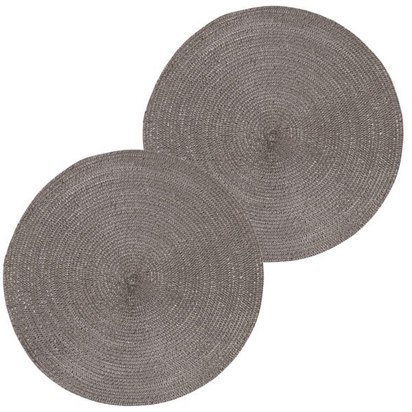 Ronde tafel placemats - 2x - donkergrijs - 38 cm - rotan look - kunststof - Onderleggers