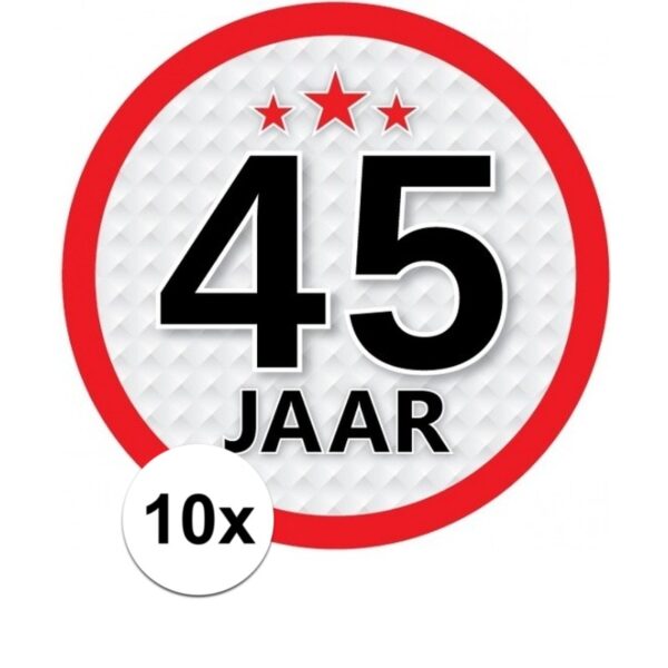 10x 45 jaar leeftijd sticker rond - d15 cm - verjaardag/jubileum