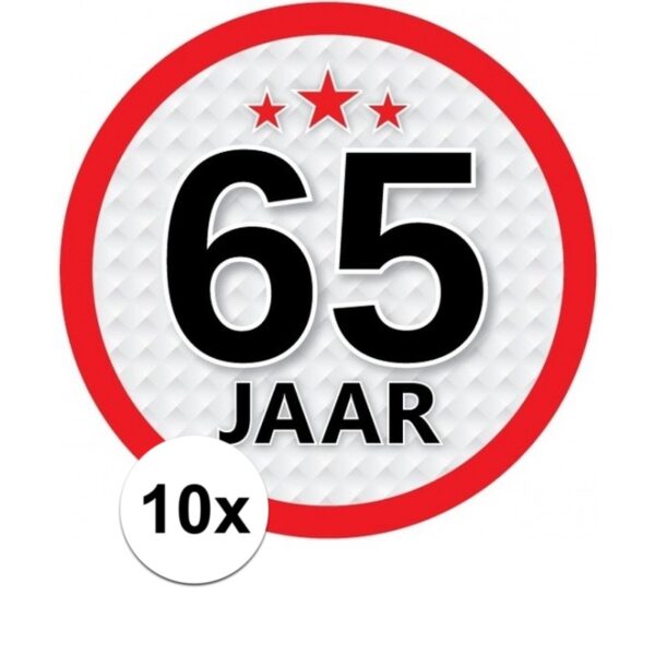 10x 65 Jaar leeftijd stickers rond verjaardag versiering