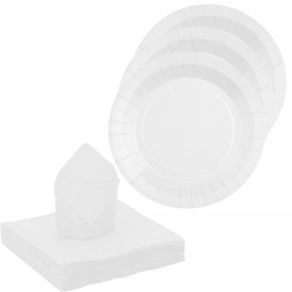Santex servies set karton - 10x bordjes/25x servetten - wit -