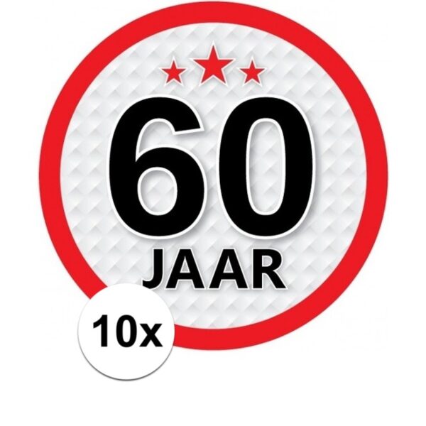 10x 60 jaar leeftijd sticker rond - d15 cm - verjaardag/jubileum