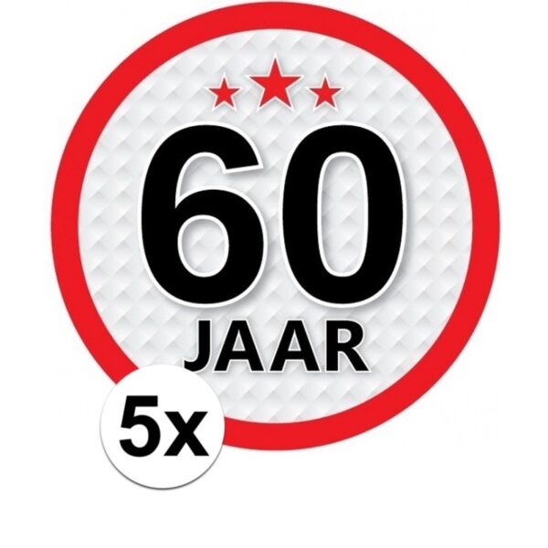 5x 60 jaar leeftijd sticker rond - d15 cm - verjaardag/jubileum