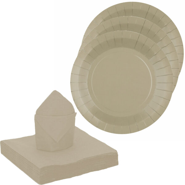 Santex servies set karton - 20x bordjes/20x servetten - taupe -