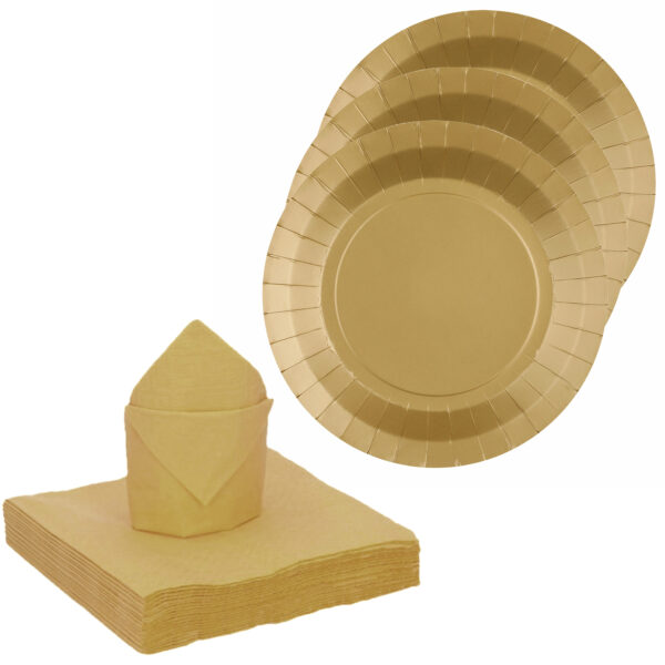 Santex servies set karton - 20x bordjes/25x servetten - goud -