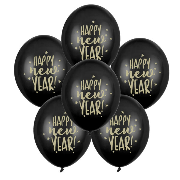Zwarte Happy New Year sterretjes ballonnen 24 stuks