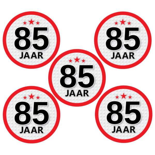 5x 85 jaar leeftijd sticker rond - d15 cm - verjaardag/jubileum