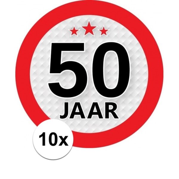 10x 50 jaar leeftijd sticker rond - d9 cm - verjaardag/jubileum